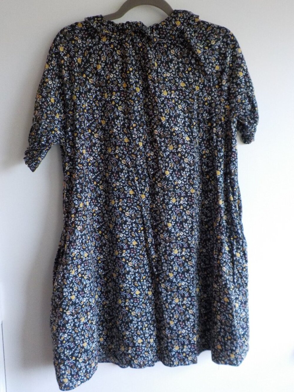 Madewell Dress - Medium - Black Flower Boho Short Sleeve Ruffle Pockets (854) - Picture 6 of 8